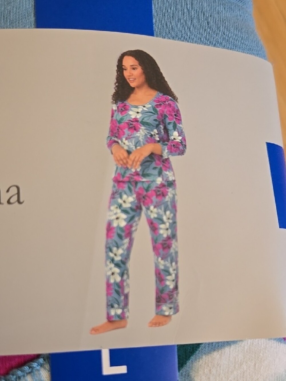 Carole Hochman Blue, Pink and Teal Floral Cotton 3 Pieces Pajama Set - Picture 4 of 6
